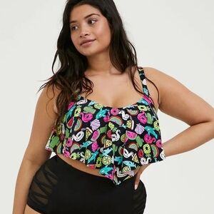 Torrid Size 1 Wireless V-Flounce Swim Top Black Pool Float